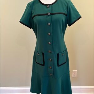 Karl Lagerfeld Green Midi Dress with Black Accents